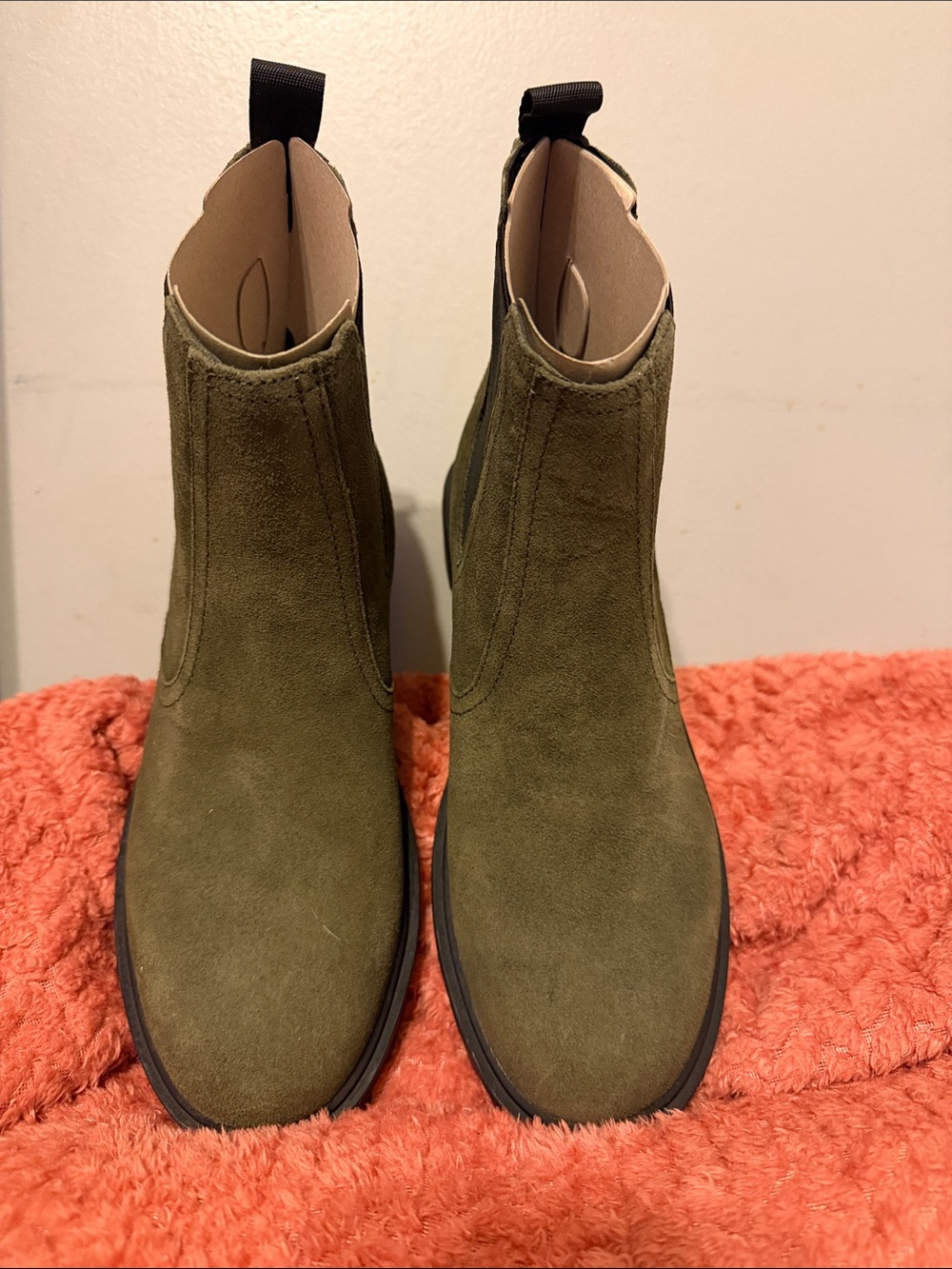 Nine West Olive Green Suede Chelsea Booties